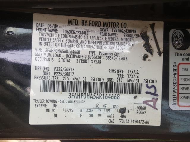 2010 FORD FUSION SE 3FAHP0HA5AR164668