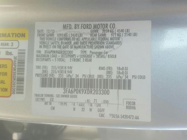 2013 FORD FUSION TIT 3FA6P0K9XDR203300