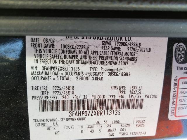 VIN WBXYJ3C32JEJ91600 2008 FORD FUSION SE no.10