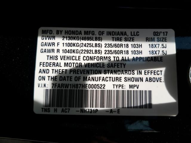 2017 HONDA CR-V EXL 7FARW1H87HE000522
