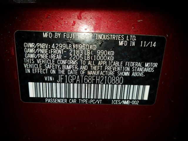 2015 SUBARU IMPREZA SP JF1GPAT68FH210880
