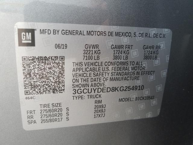 VIN 5YFEPMAE6MP228129 2019 CHEVROLET SILVERADO no.10