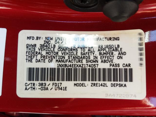 2010 TOYOTA COROLLA BA 1NXBU4EEXAZ174057
