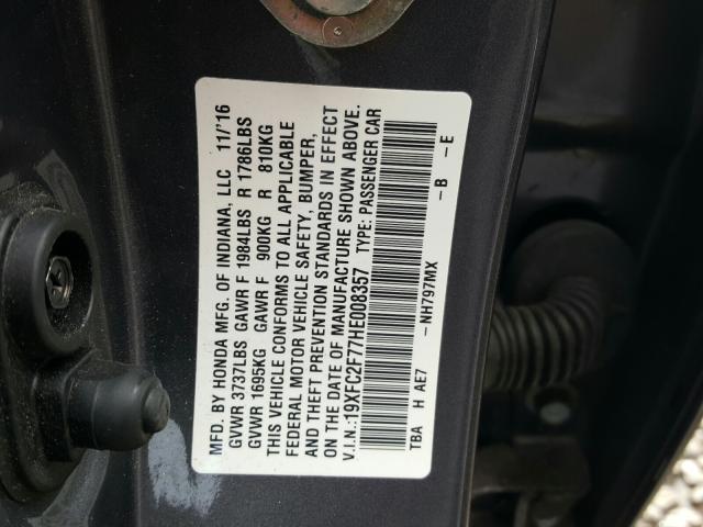 2017 HONDA CIVIC EX 19XFC2F77HE008357