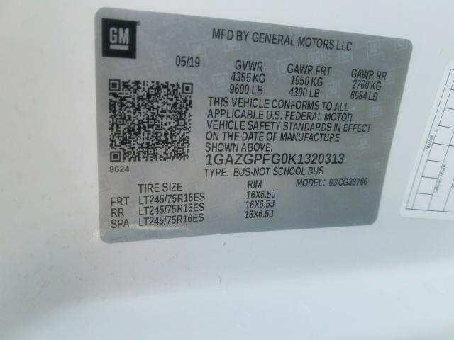 2019 CHEVROLET EXPRESS G3 1GAZGPFG0K1320313