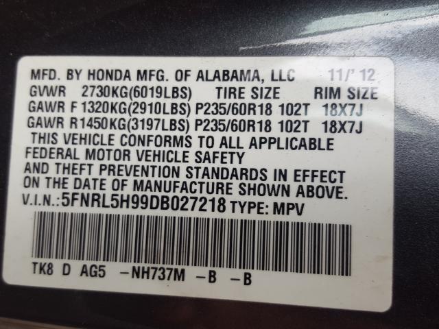 2013 HONDA ODYSSEY TO 5FNRL5H99DB027218