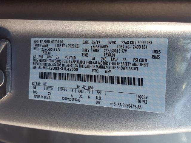2019 LINCOLN MKC SELECT 5LMCJ2D93KUL42500