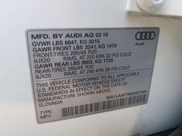 VIN WA1LAAF74KD037286 2019 Audi Q7, Premium Plus no.10