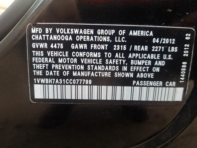 2012 VOLKSWAGEN PASSAT SE 1VWBH7A31CC077799