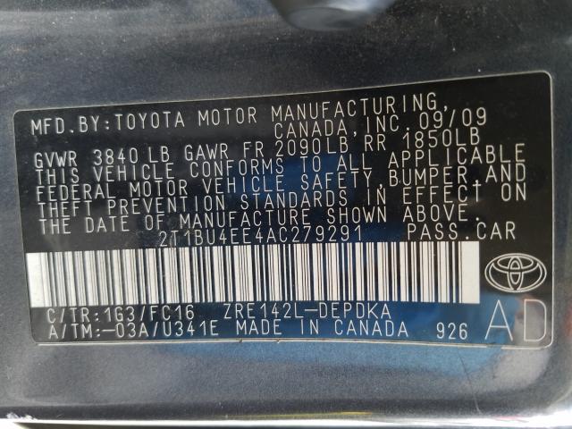 2010 TOYOTA COROLLA BA 2T1BU4EE4AC279291