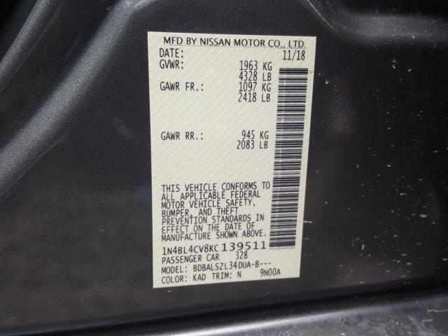 2019 NISSAN ALTIMA SR 1N4BL4CV8KC139511