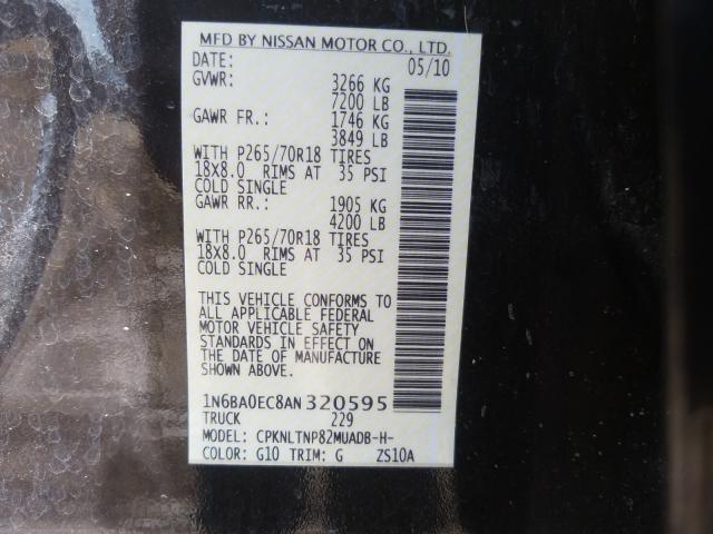 2010 NISSAN TITAN XE 1N6BA0EC8AN320595