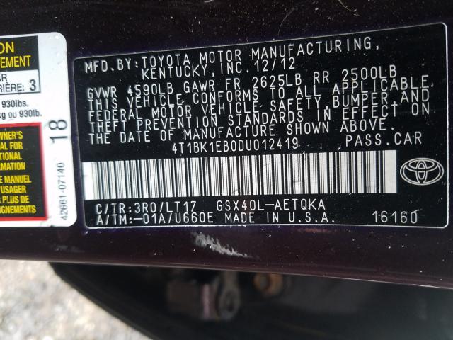 2013 TOYOTA AVALON BAS 4T1BK1EB0DU012419