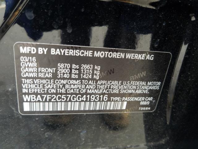 2016 BMW 750 XI WBA7F2C57GG419316