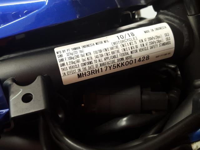 2019 YAMAHA YZFR3 MH3RH17Y5KK001428