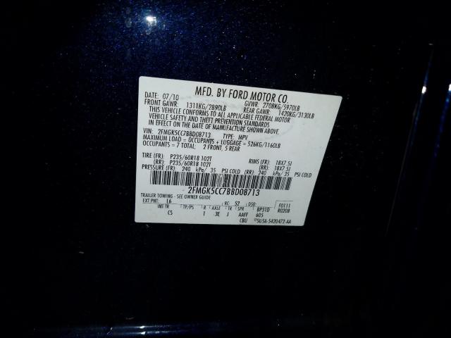 2011 FORD FLEX SEL 2FMGK5CC7BBD08713