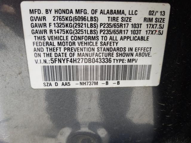 2013 HONDA PILOT LX 5FNYF4H27DB043336