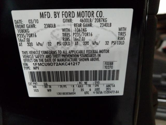 2010 FORD ESCAPE XLT 1FMCU9D72AKC41217