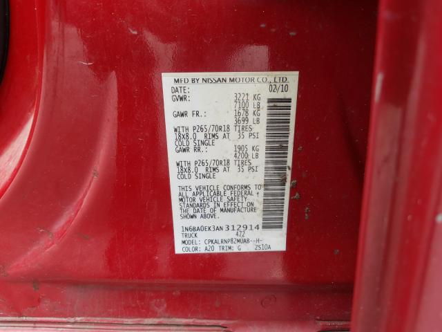 2010 NISSAN TITAN XE 1N6BA0EK3AN312914