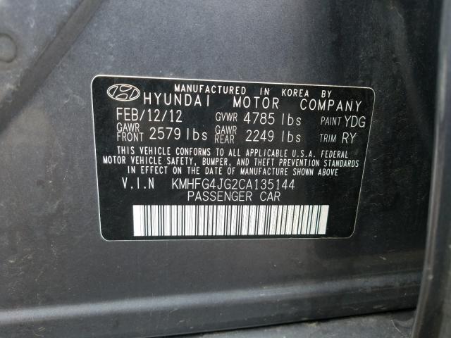 2012 HYUNDAI AZERA GLS KMHFG4JG2CA135144