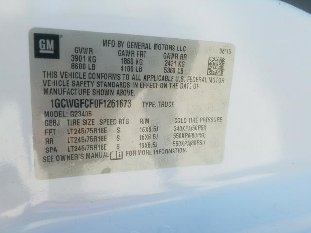 2015 CHEVROLET EXPRESS G2 1GCWGFCF0F1261673