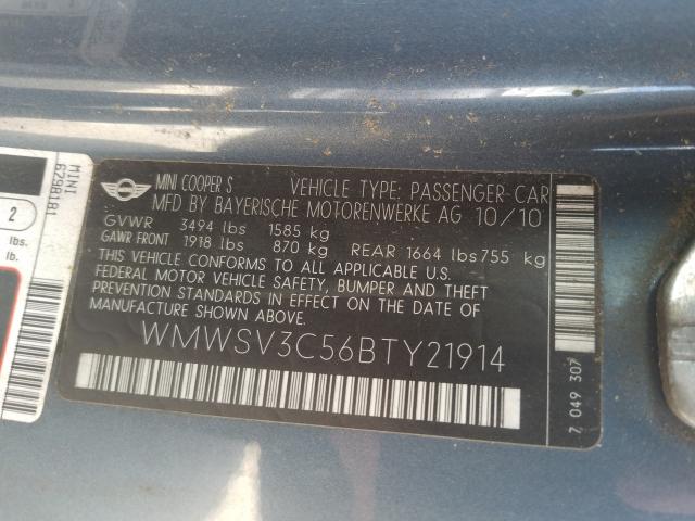 2011 MINI COOPER S WMWSV3C56BTY21914