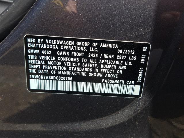 2013 VOLKSWAGEN PASSAT SEL 1VWCN7A39DC020796