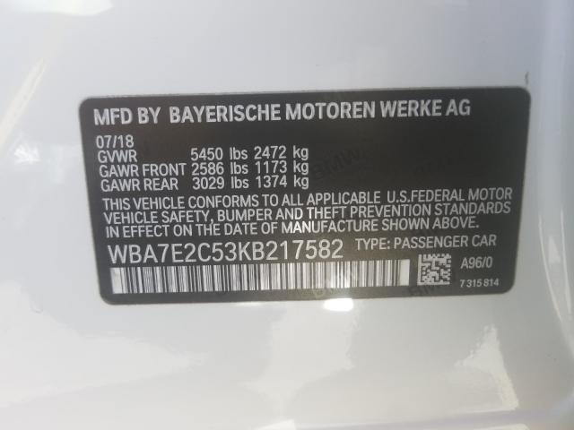 VIN WBA7E2C53KB217582 2019 BMW 7 Series, 740 I no.10