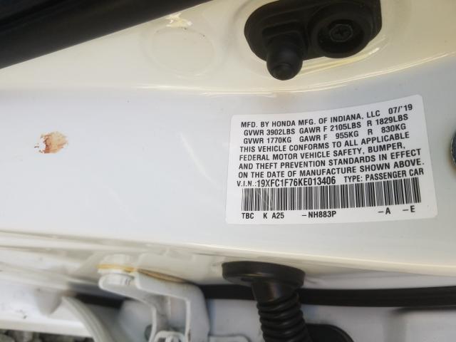 2019 HONDA CIVIC EXL 19XFC1F76KE013406