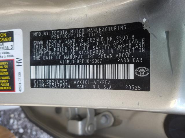 2014 TOYOTA AVALON HYB 4T1BD1EB3EU019067