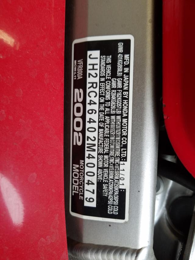 2002 HONDA VFR800 A JH2RC46402M400479