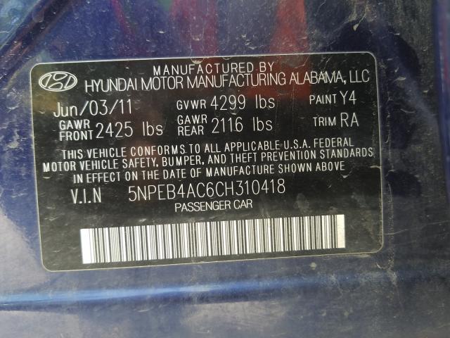 2012 HYUNDAI SONATA GLS 5NPEB4AC6CH310418