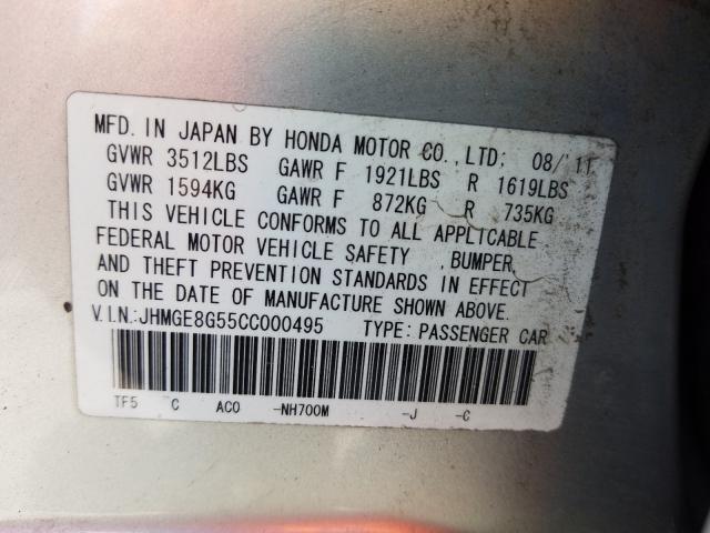 2012 HONDA FIT SPORT JHMGE8G55CC000495