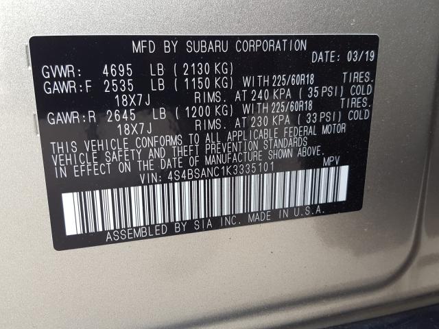 2019 SUBARU OUTBACK 2. 4S4BSANC1K3335101