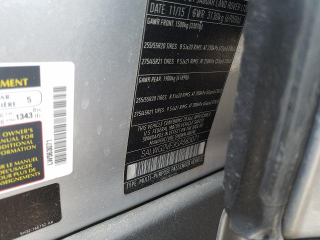 2016 LAND ROVER RANGE ROVE SALWG2VF3GA563071