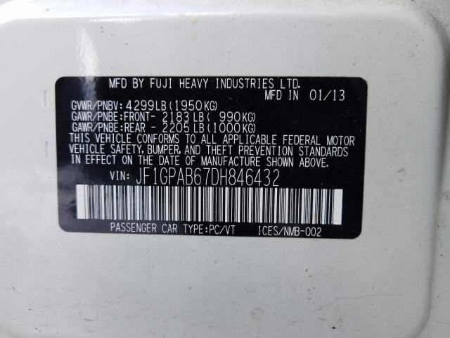 2013 SUBARU IMPREZA PR JF1GPAB67DH846432