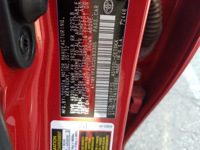 2012 TOYOTA CAMRY BASE 4T1BF1FKXCU583305