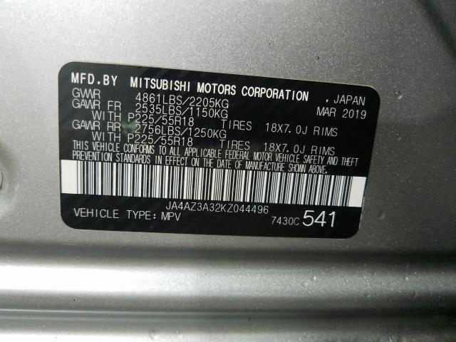 2019 MITSUBISHI OUTLANDER JA4AZ3A32KZ044496