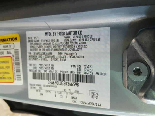 2014 FORD FUSION SE 3FA6P0LU3ER366598