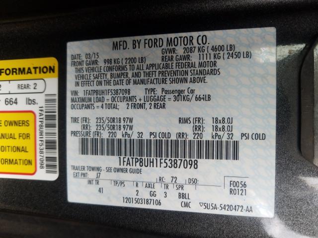 2015 FORD MUSTANG 1FATP8UH1F5387098