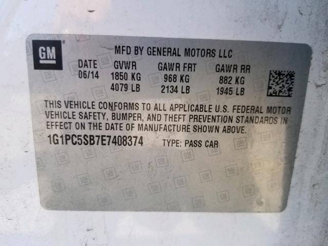 2014 CHEVROLET CRUZE LT 1G1PC5SB7E7408374