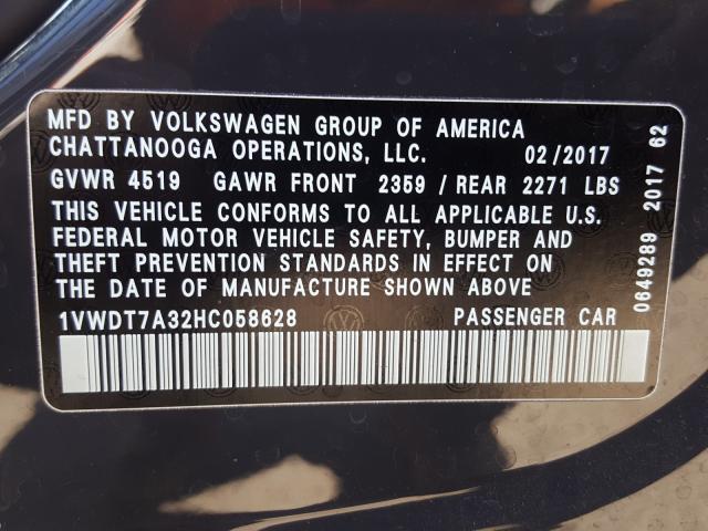 2017 VOLKSWAGEN PASSAT R-L 1VWDT7A32HC058628