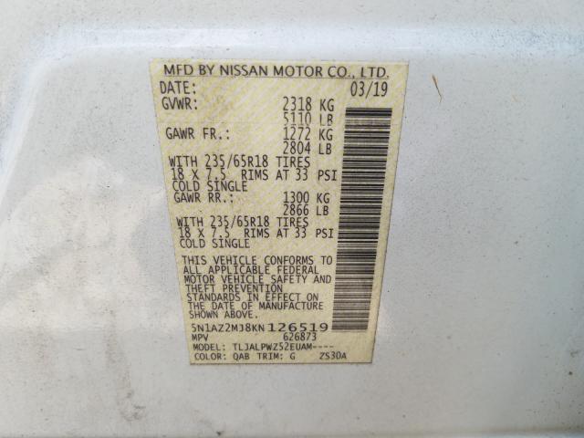 2019 NISSAN MURANO S 5N1AZ2MJ8KN126519