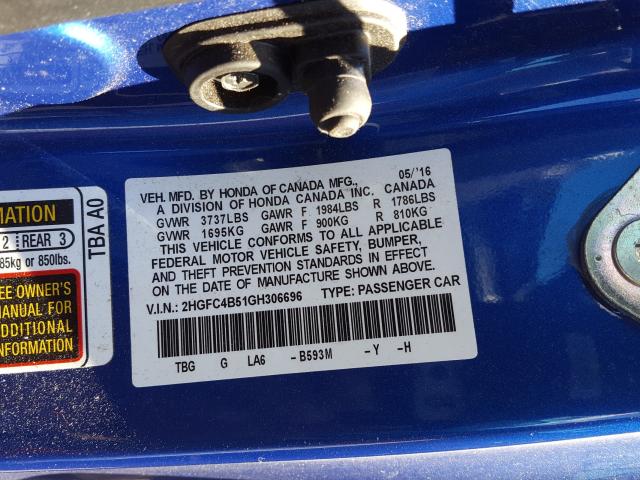 2016 HONDA CIVIC LX 2HGFC4B51GH306696