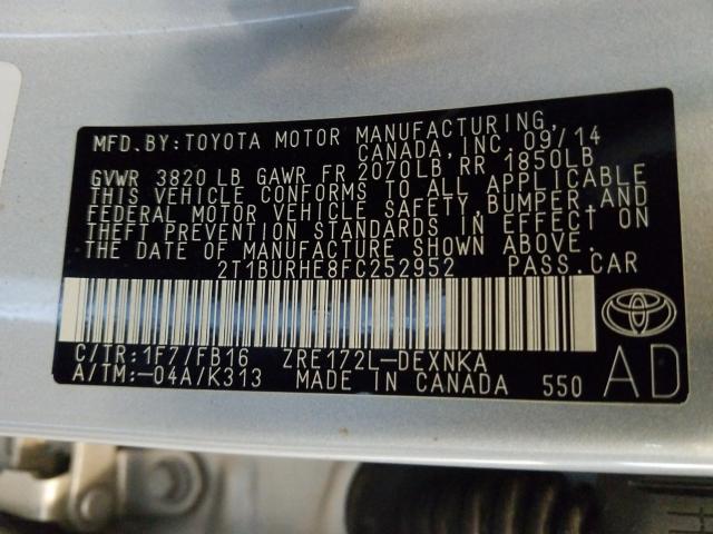 2015 TOYOTA COROLLA L 2T1BURHE8FC252952