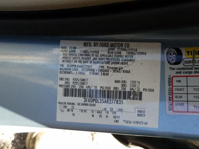 2010 FORD FUSION HYB 3FADP0L35AR277835