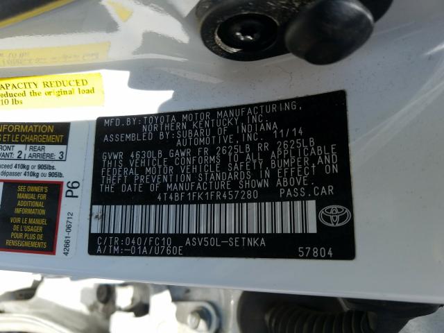 VIN JA4AR3AWXHZ023981 2015 TOYOTA CAMRY LE no.10