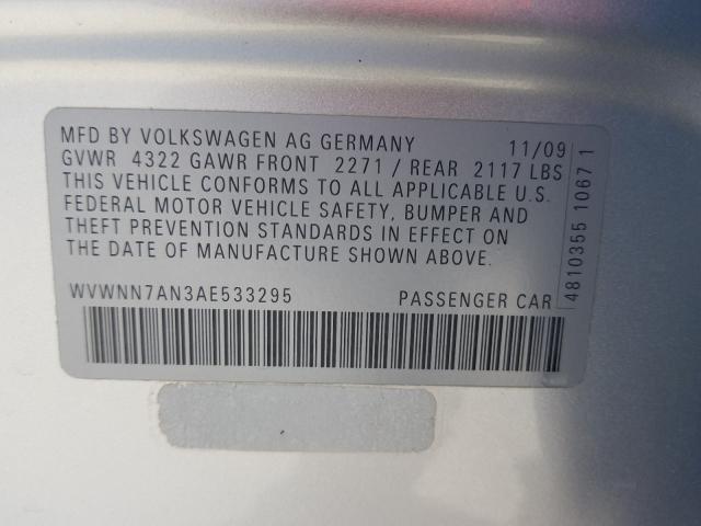 2010 VOLKSWAGEN CC SPORT WVWNN7AN3AE533295