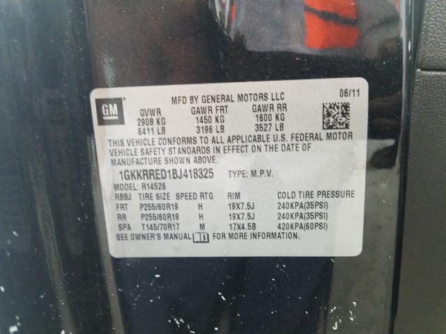 2011 GMC ACADIA SLT 1GKKRRED1BJ418325