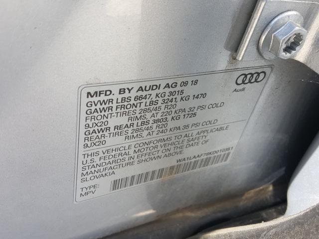 VIN WA1LAAF78KD010351 2019 Audi Q7, Premium Plus no.10